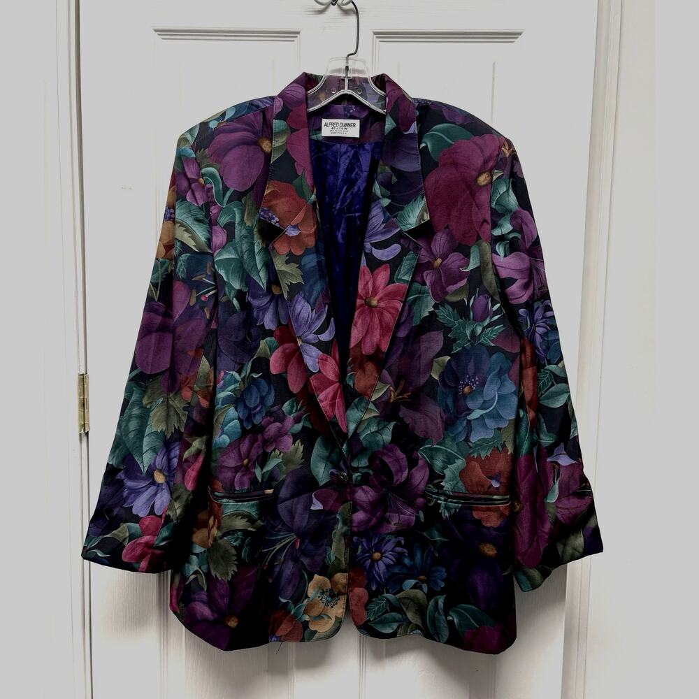 Alfred Dunner Blazer Vintage Floral Women’s Size 20W Purple Multicolor Lined USA